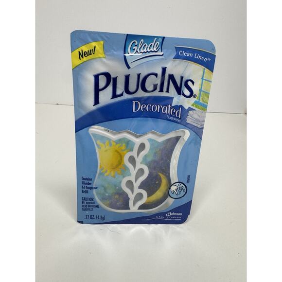 Glade Plug In Gel Warmer Decorated Sun Moon Clean Linen Refill 2005 Y2K New - Picture 1 of 5